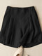 Shorts casuales de algodón con bolsillo fruncido liso - Negro