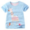 Cute Giraffe Pattern Girls Short Sleeve Graphic Cotton Tops T-shirt For 1Y-9Y - LightBLue