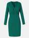 Solid Color V-neck Long Sleeve Plus Size Bodycon Dress for Women - Green