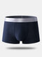 Men Nylon Seamless Plain Boxer Briefs Silver Waistband Breathable Contour Pouch Underwear - Royal Blue