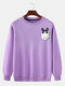 Mens Cotton Cartoon Animal Print Drop Shoulder Pullover Sweatshirts - Purple