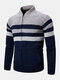 Mens Contrast Color Zipper Stand Collar Casual Knitted Cardigan Sweater - Beige