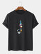 Plus Size Mens Cartoon Ice Cream Astronaut Print Fashion Cotton T-Shirt - Black