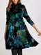 Turtleneck Multi-color Print Long Sleeve Casual Dress For Women - Blue