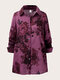 Plus Size Calico Print Lapel Collar Button Loose Vintage Blouse - Purple