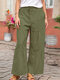 Casual Solid Color Elastic Waist Loose Layered Cotton Pants - Green