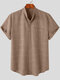 Mens Solid Stand Collar Chest Pocket Short Sleeve Shirt - Khaki