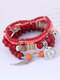 Vintage Multicolor Beads Multi-layer Bracelet Temperament Wing Pendant Bracelet - Red