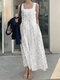 Floral Print Ruched Sleeveless Square Collar Maxi Dress - White