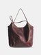 Women Vintage PU Leather Large Capacity Shoulder Bag Handbag Tote - Dark Brown