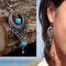 Ethnic Geometric Hollow Water Drop Earrings Metal Turquoise Pendant Tassel Earrings Vintage Jewelry - Silver