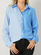 Contrast Color Stripe Pocket Long Sleeve Lapel Button Shirt - Blue