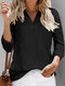 Однотонная блузка с карманом и лацканами с длинным рукавом для Женское - Черный