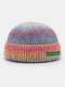 Unisex Knitted Tie-dye Gradient Color Letters Cloth Label All-match Warmth Brimless Beanie Landlord Cap Skull Cap - Rose