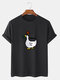 Mens Rose Duck Print Crew Neck Short Sleeve Cotton T-Shirts - Black