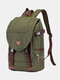 Vintage Canvas Two Tone Buckle Front  Multi-pocket Travel Outdoor Laptop Bag Backpack Handbag - Army Green