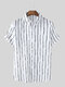 Mens Striped Print Short Sleeve Lapel Holiday Shirt - White