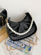 Stylish Pearl Handle Chain Pleated Detail Detachable Shoulder Strap Texture Zipper Multi-Carry Underarm Bag - Black