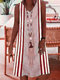 فستان كاجوال ميدي بدون أكمام برقبة على شكل V وطبعات مخطط - نبيذ أحمر