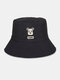 Unisex  Double Sided Pure Cotton Outdoor Casual Cute Bear Fisherman Hat Travel Sunscreen Bucket Hat - Black