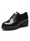 Women Solid Color Lace Up Casual Elegant Versatile Flat Loafers Shoes - Black