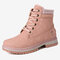 Women Splicing Comfort Warm Fur Lining Casual Lace Up Snow Short Boots - Pink