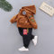 Toddler Zip Up Hoodie Letter Embroidery Thicken Long Sleeves Casual Set For 1-5Y - Brown