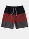 Mens Color Block Patchwork Casual Mid Length Drawstring Board Shorts - Wine Red