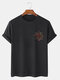Mens Ethnic Geometric Chest Print Short Sleeve Cotton T-Shirts - Black