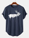 Mens Christmas Reindeer Print O-Neck Casual Short Sleeve Curved Hem T-Shirts - Blue
