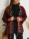 Tribal Pattern Knotted Long Sleeve Lapel Jacket - Wine Red
