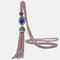 Vintage Luxury Geometric Agate Rhinestone Tassel Long Necklace Handmade Crystal Beaded Sweater Chain - Purple