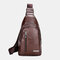 Men Earphone Hole Business Multi-pocket Crossbody Bag Chest Bag Sling Bag - Coffee1