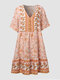 Plus Size V-neck Bohemia Print Dress - Orange