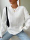 Women Cable Knit Crew Neck Casual Pullover Sweatshirt - White