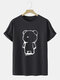 Mens Cartoon Bear Graphic 100% Cotton Cute Short Sleeve T-Shirts - Black