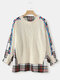 Check Stitch Long Sleeve Cable Fake Two Pieces Sweater - White