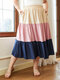 Plus Size Color Block Patchwork Elastic Waist Skirt - Apricot