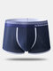 Men Sexy Mesh Boxer Briefs Nylon Breathable Striped Belt Mid Waist Underwear - Blue