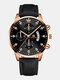 10 Colors PU Leather Men Business Watch Decorated Pointer Calendar Quartz Watch - Black Band Rose Gold Case Black 
