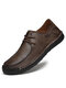 Men Comfy Round Toe Hand Stitching Soft Microfiber Leather Shoes - Coffee