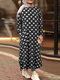 Polka Dot Print Split Long Sleeve Plus Size Dress with Pockets - Black