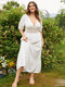 Plus Size Patchwork Ruffle Trim Short Sleeve Maxi Dress - White