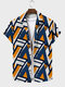 Camicie a maniche corte da uomo con colletto a risvolto con stampa geometrica irregolare - blu