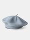 Women Acrylic Knitted Solid Color Vintage Warmth Painter Hat Beret - Gray