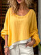 Женская однотонная хлопковая повседневная блузка с круглым вырезом Шея и асимметричным краем - Желтый