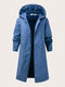 Plus Size Vintage Fleece Single Breasted Solid Pocket Hooded Coat - Blue