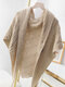 Women Knitted Solid Color Striped PU Strap Pin Buckle Triangle Cloak Shawl - Beige