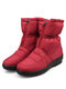 Women Front Zipper Waterproof Non-slip Comfy Winter Snow Boots - Red