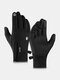 Men Dacron Polar Fleece Reflective Strip Plus Velvet Full-finger Warmth Outdoor Waterproof Windproof Non-slip Touchscreen Gloves - Black 1